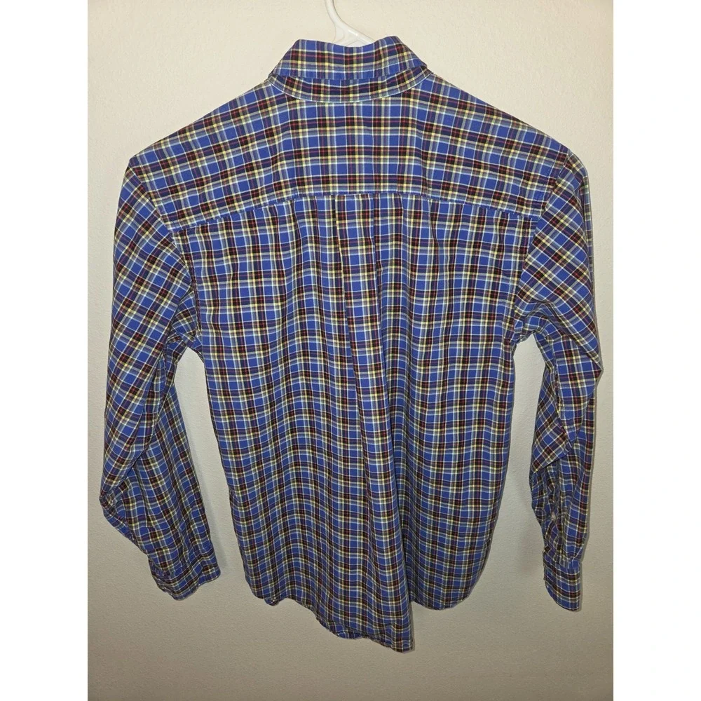 Polo Ralph Lauren Shirt Women Large 18 Red Blue Plaid LS Button Up USA‎ Made Vtg